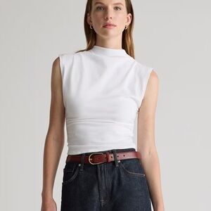 Stretch Cotton Jersey Sleeveless Mock Neck Top